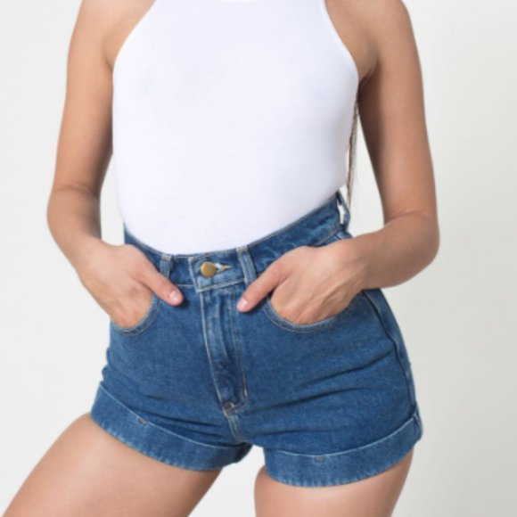 American Apparel High Waist Jean Dark Denim Blue Shorts 27 - Picture 3 of 8